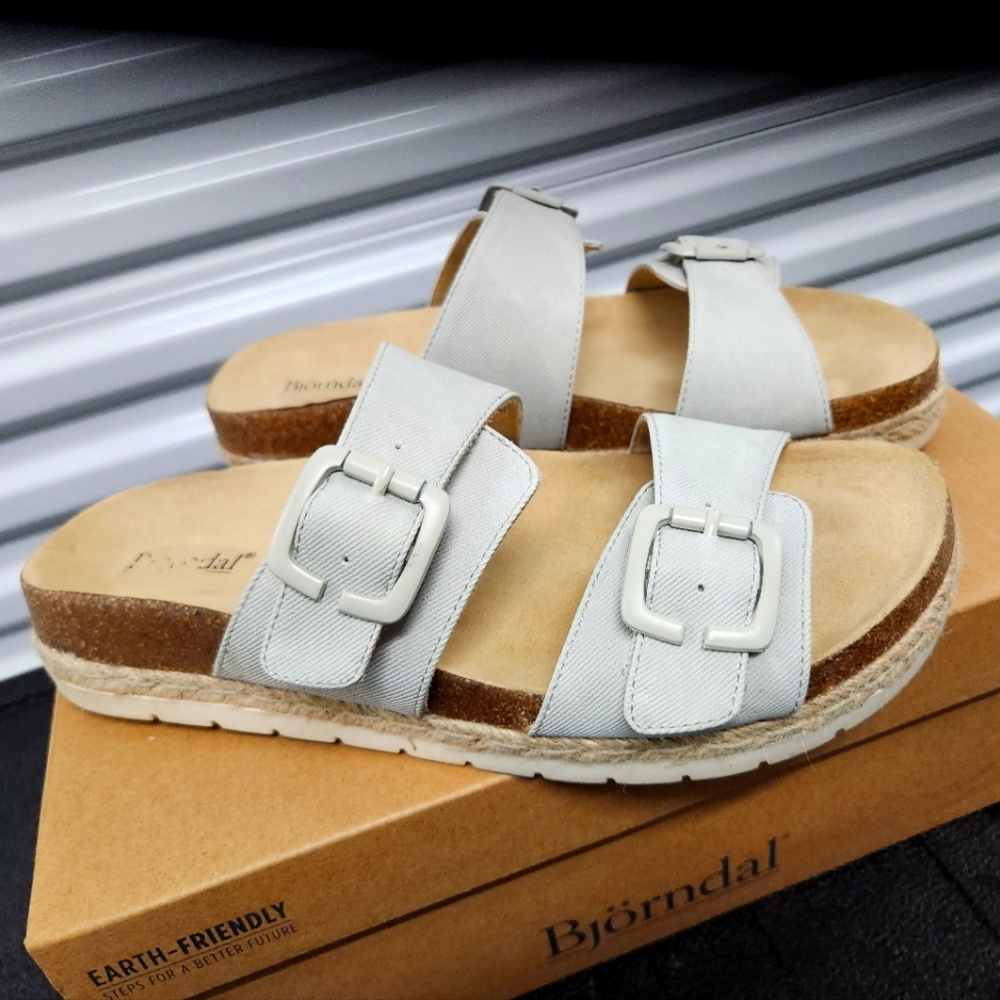 Grey sandal slip ons